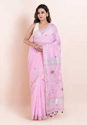 Pink Printed Cotton Saree Set