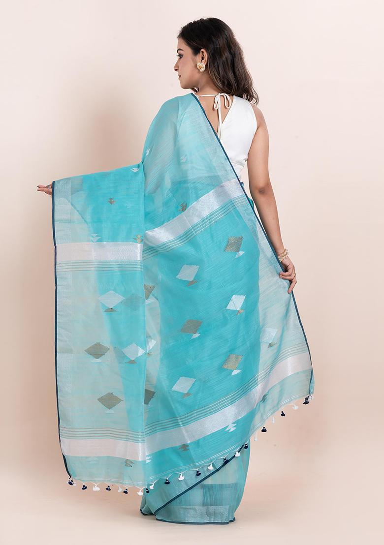 Sea Green Printed Cotton Saree Set