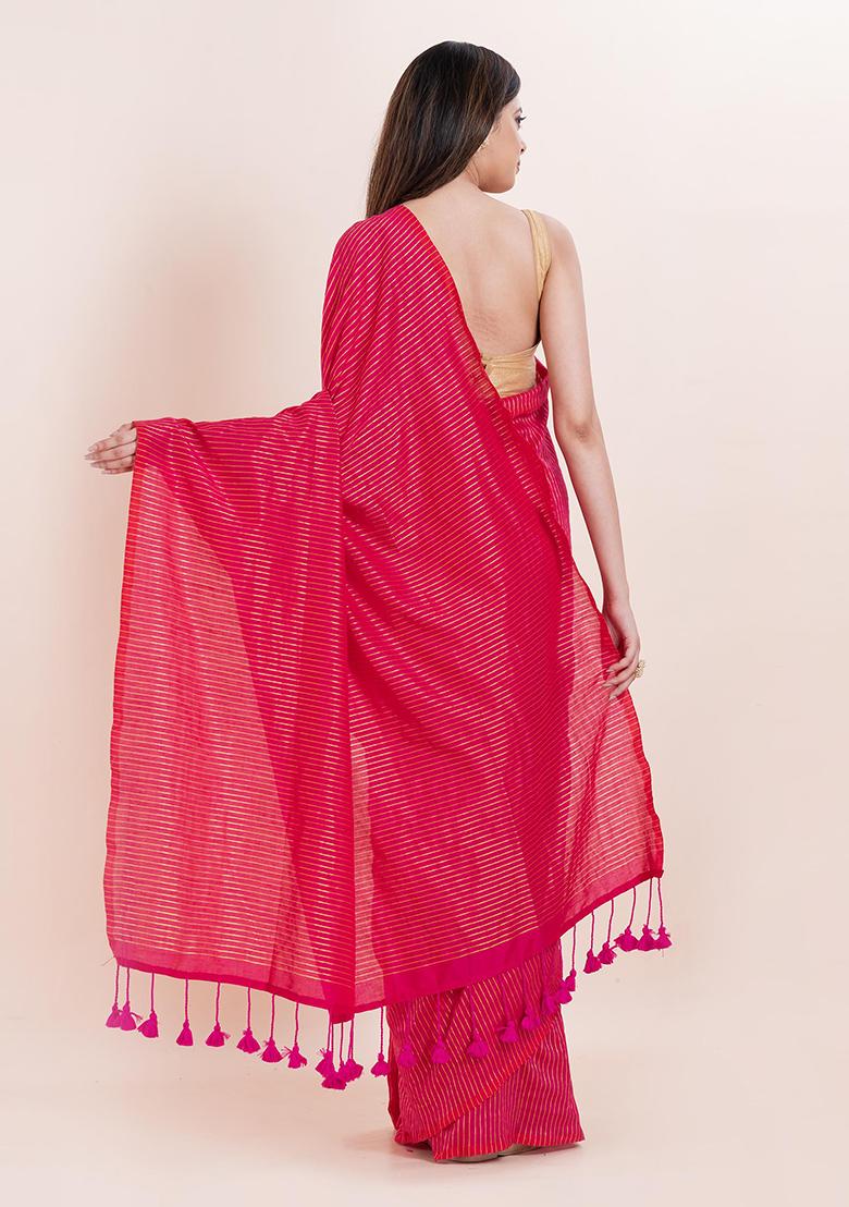 Pink Embroidered Cotton Saree Set