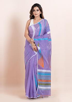 Mauve Purple Embroidered Cotton Saree Set