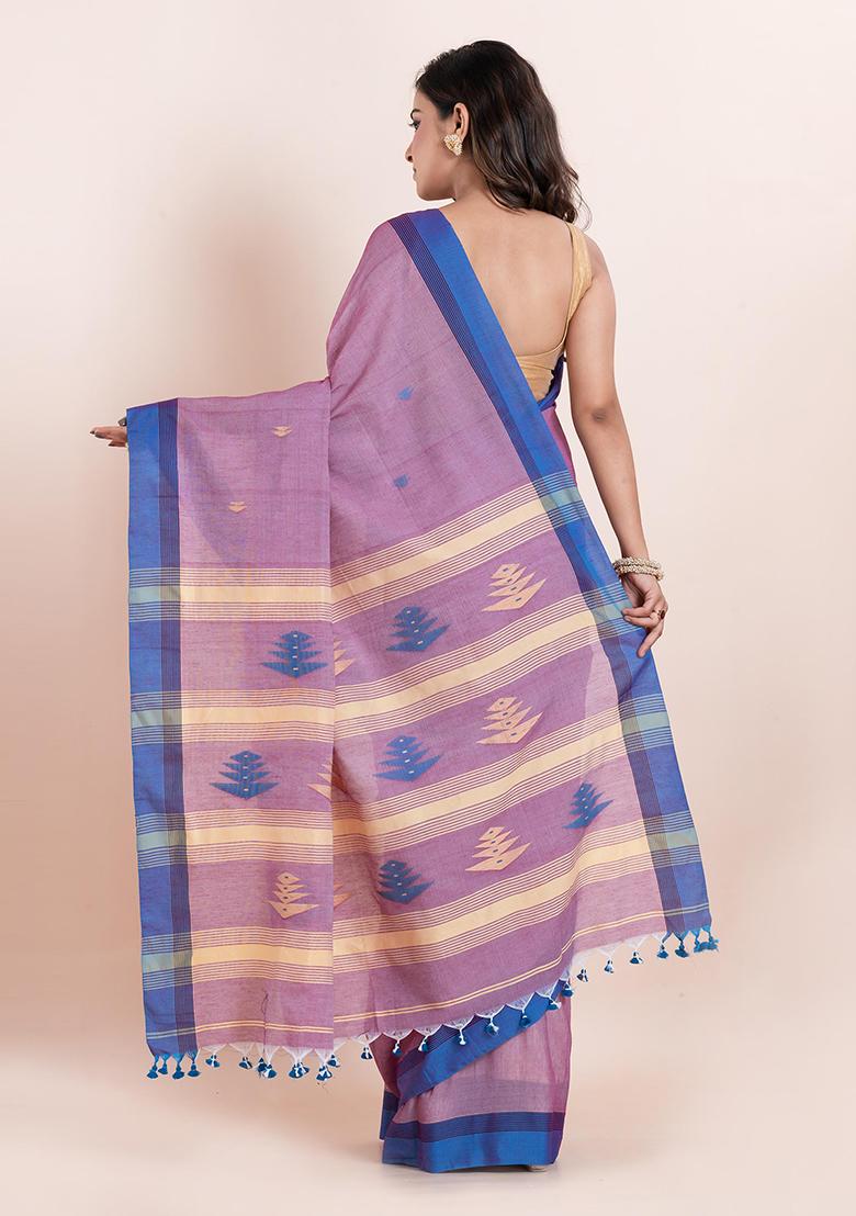 Mauve Purple Printed Cotton Saree Set