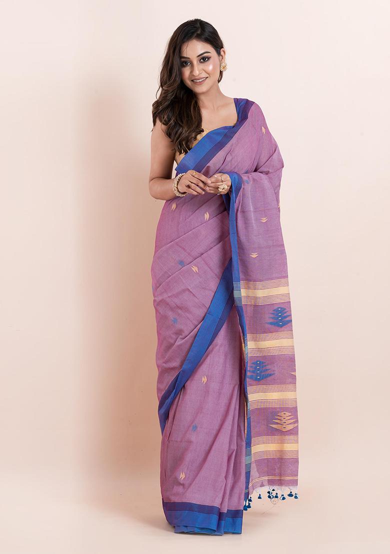Mauve Purple Printed Cotton Saree Set