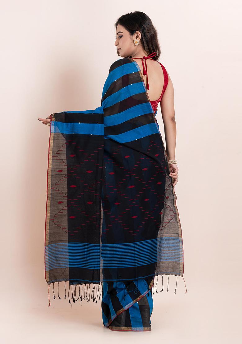 Multicolour Sequin Embroidered Cotton Saree Set