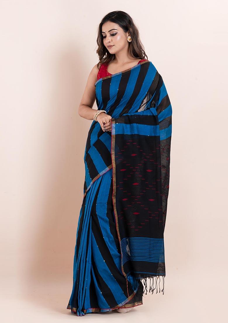 Multicolour Sequin Embroidered Cotton Saree Set