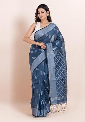 Multicolour Embroidered Cotton Saree Set