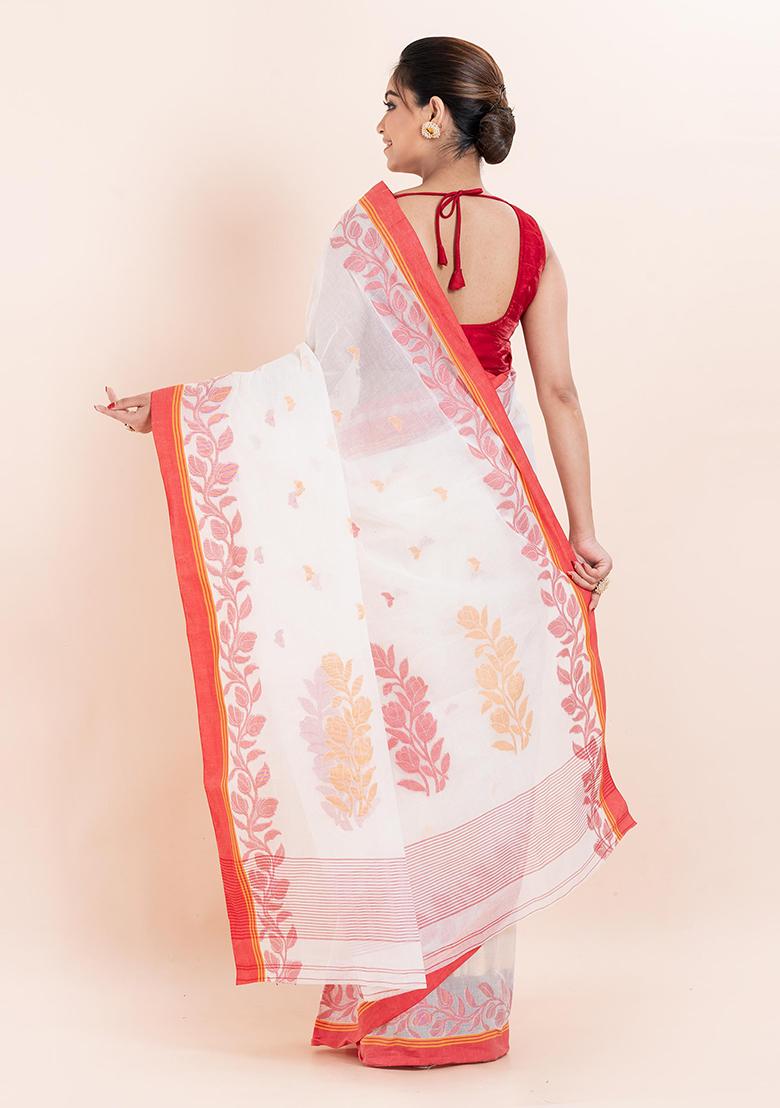Off White Printed Cotton Saree (Without Blouse)
