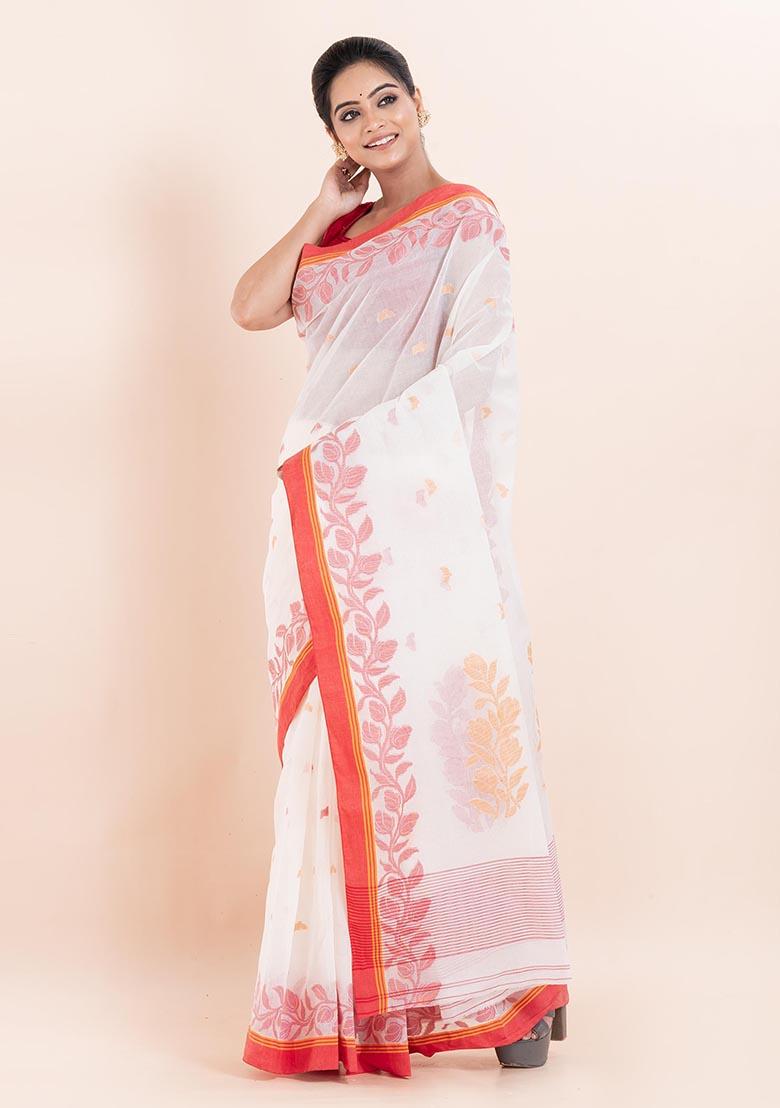 Off White Printed Cotton Saree (Without Blouse)