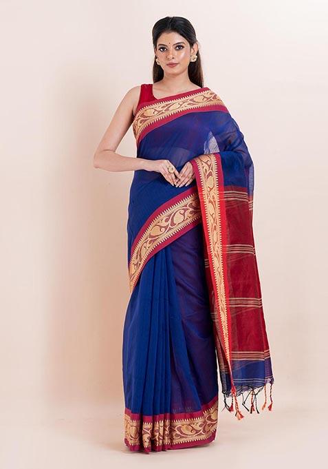 Blue Printed Cotton Saree