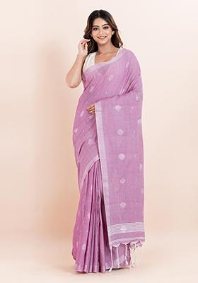 Pink Printed Cotton Saree Set