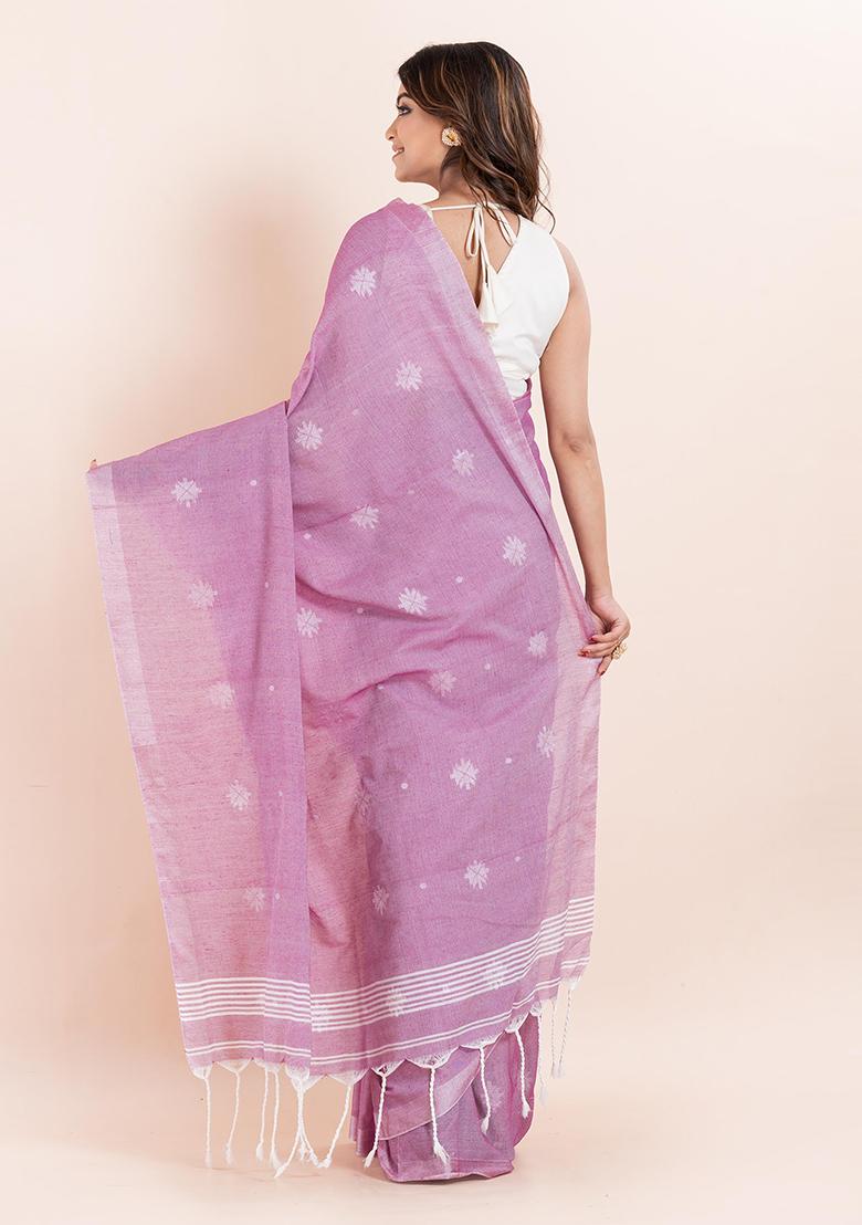 Pink Printed Cotton Saree Set