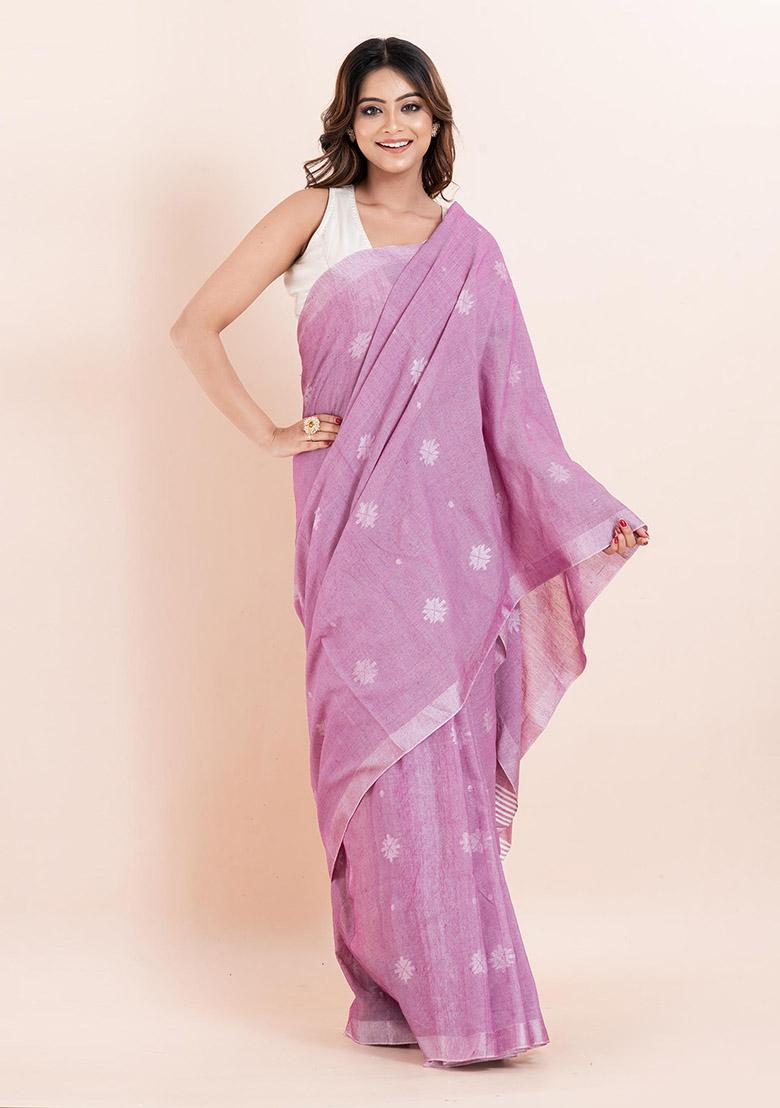 Pink Printed Cotton Saree Set