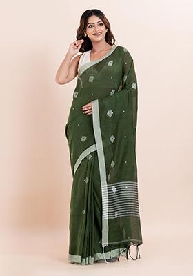 Buttle Green Printed Cotton Saree Set