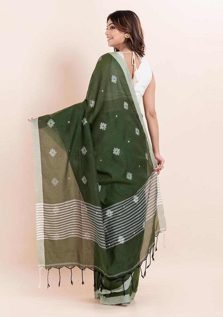 Buttle Green Printed Cotton Saree Set