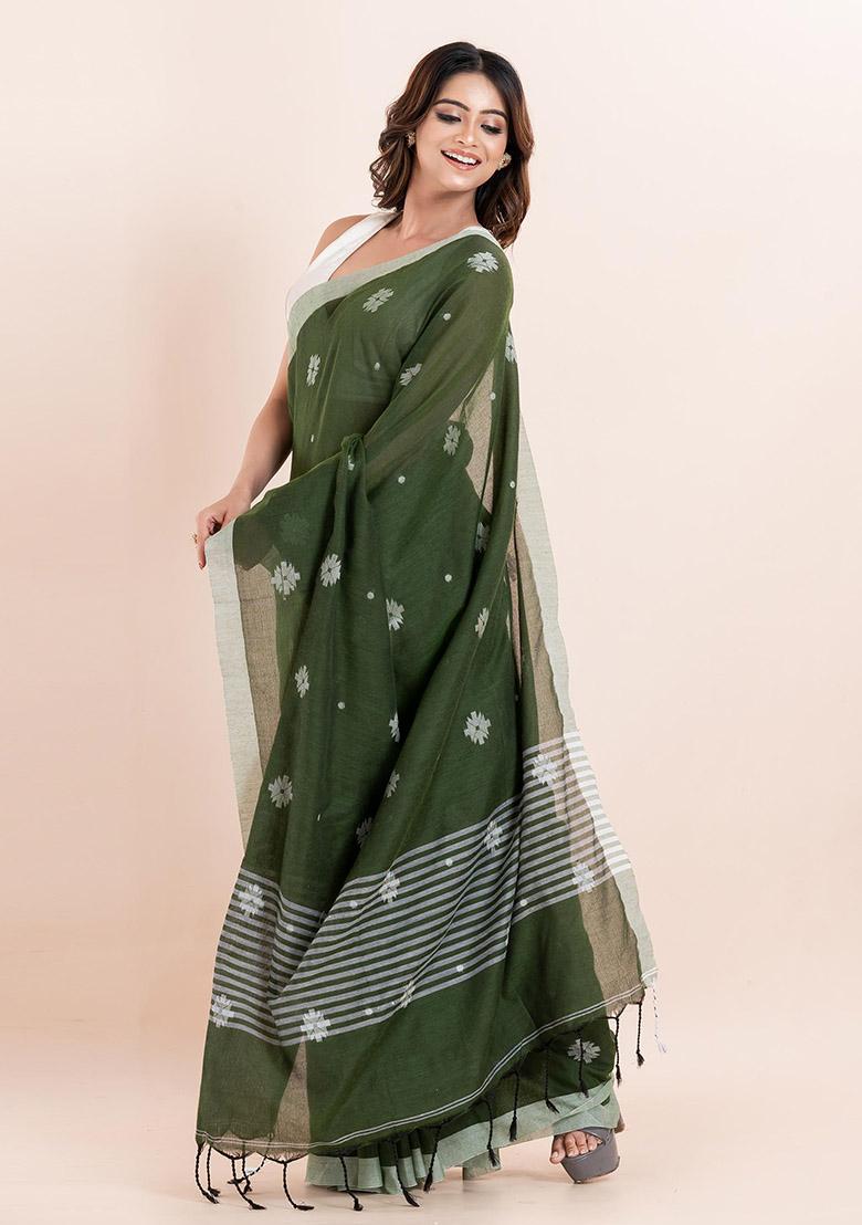 Buttle Green Printed Cotton Saree Set