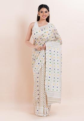 Off White Jamdani Cotton Saree (Without Blouse)