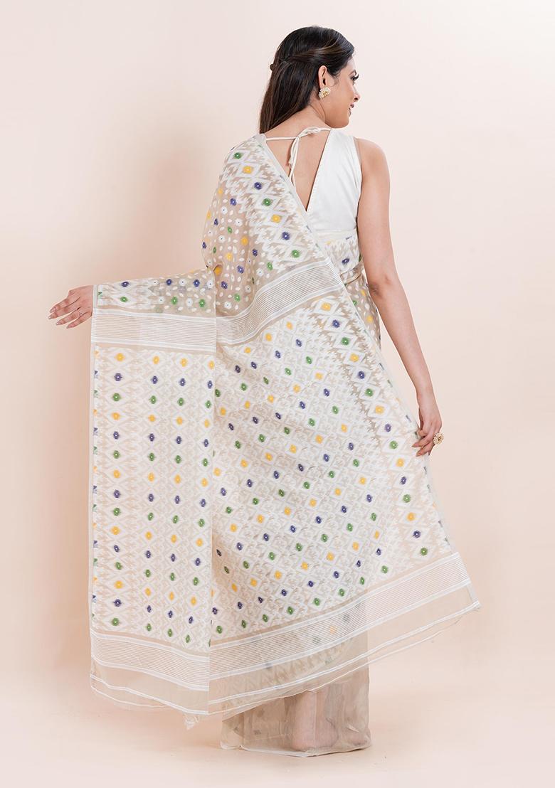 Off White Jamdani Cotton Saree (Without Blouse)