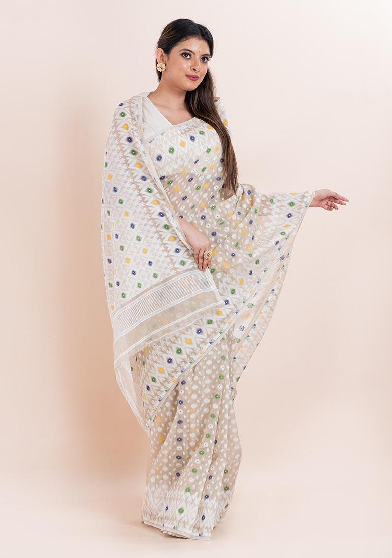 Off White Jamdani Cotton Saree (Without Blouse)