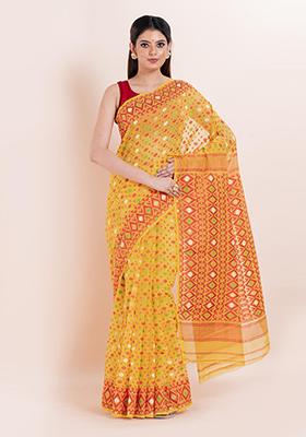 Yellow Jamdani Cotton Saree (Without Blouse)