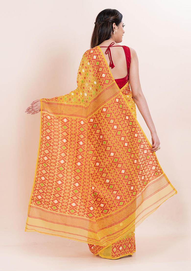 Yellow Jamdani Cotton Saree (Without Blouse)