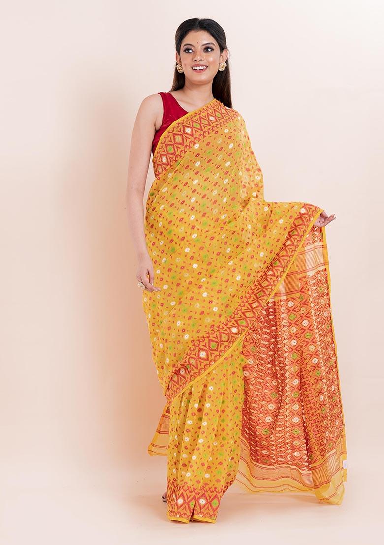 Yellow Jamdani Cotton Saree (Without Blouse)
