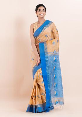 Beige Embroidered Blended Silk Saree (Without Blouse)