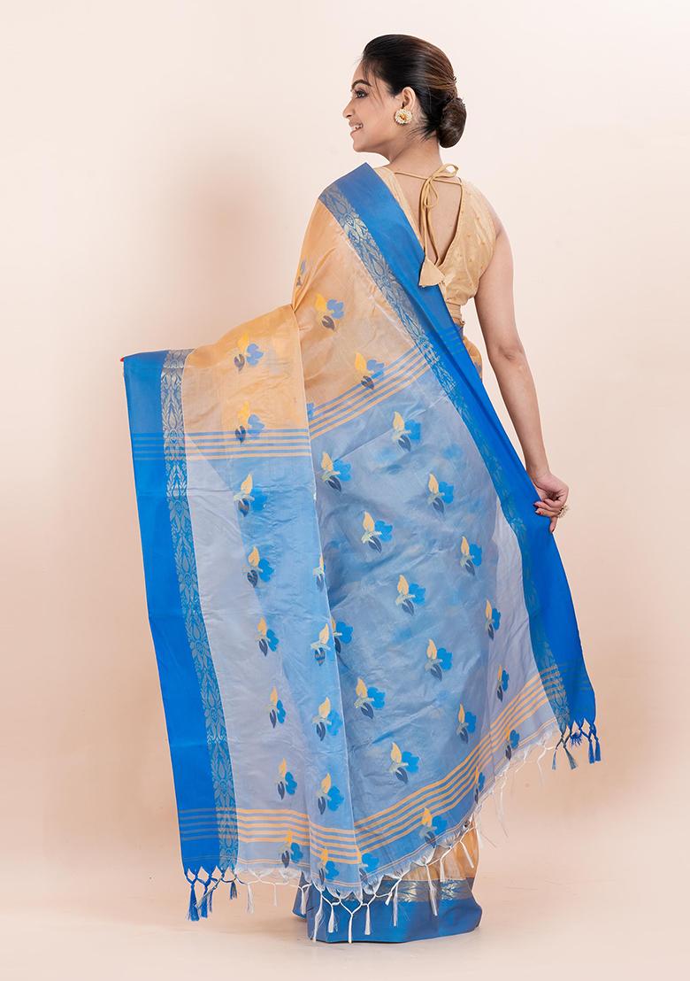 Beige Embroidered Blended Silk Saree (Without Blouse)