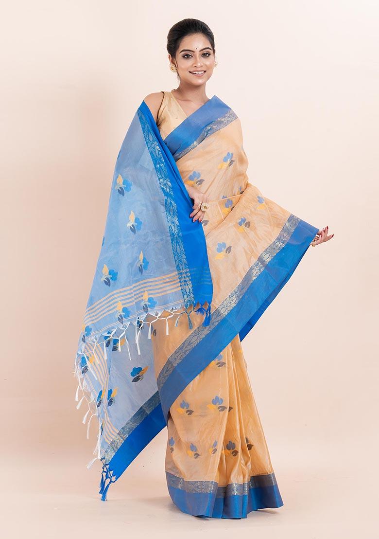 Beige Embroidered Blended Silk Saree (Without Blouse)
