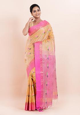 Beige Embroidered Blended Silk Saree (Without Blouse)