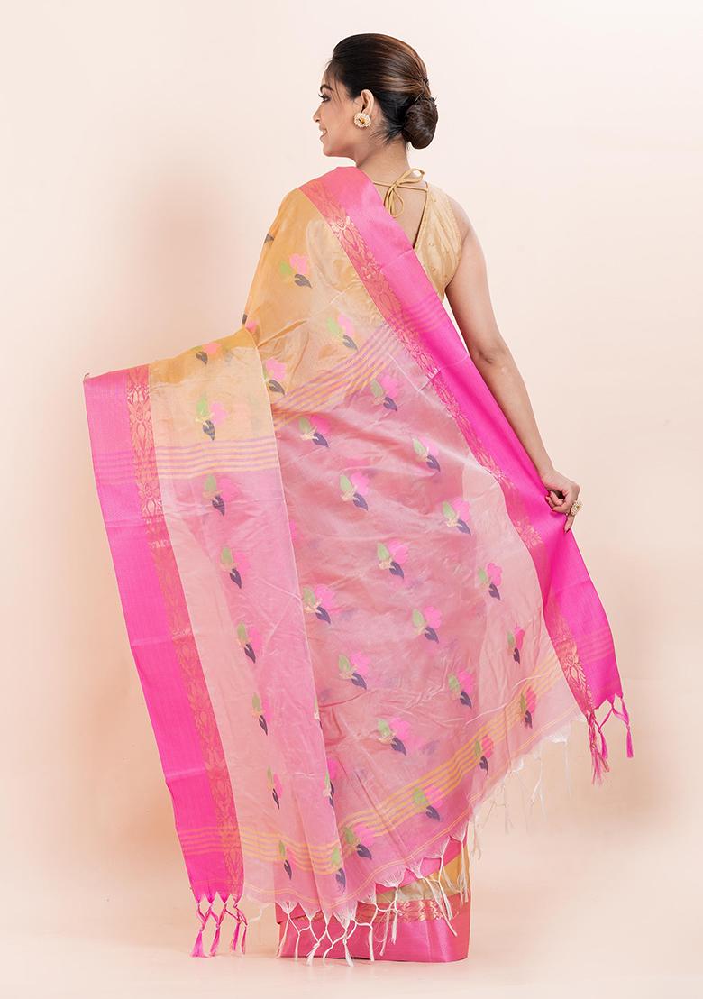 Beige Embroidered Blended Silk Saree (Without Blouse)
