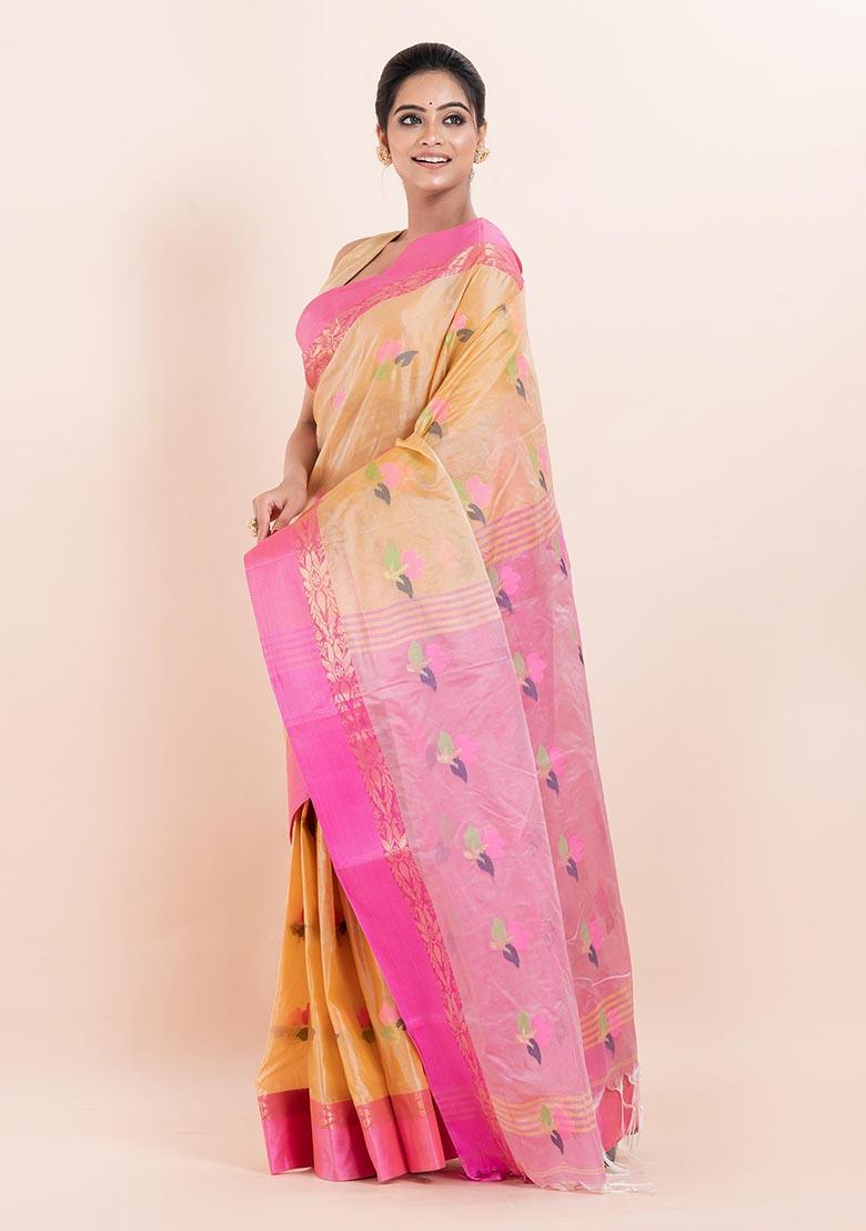 Beige Embroidered Blended Silk Saree (Without Blouse)