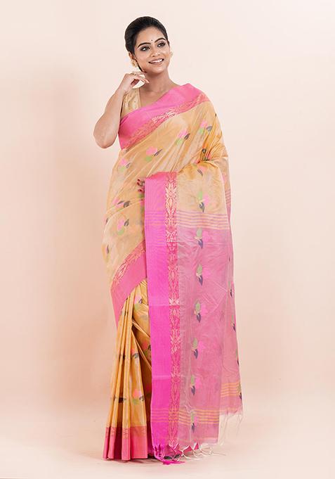 Beige Embroidered Blended Silk Saree (Without Blouse)