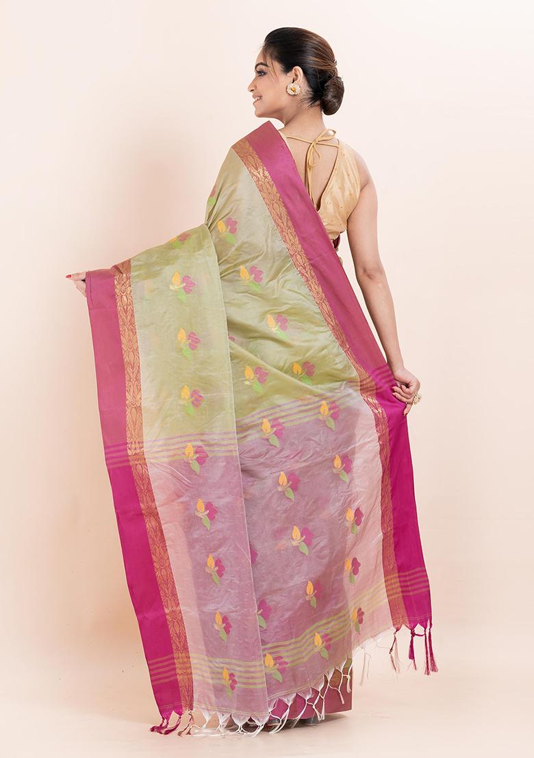 Green Embroidered Blended Silk Saree (Without Blouse)