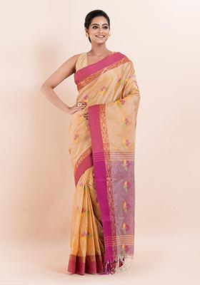 Beige Embroidered Blended Silk Saree (Without Blouse)
