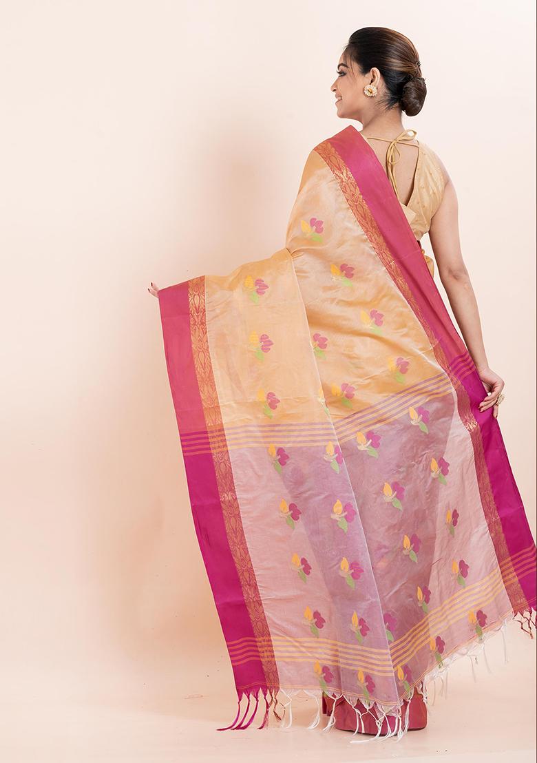 Beige Embroidered Blended Silk Saree (Without Blouse)