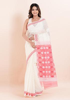 White Jamdani Cotton Saree (Without Blouse)