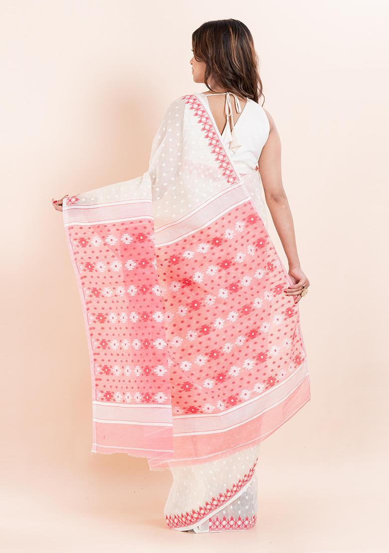 White Jamdani Cotton Saree (Without Blouse)