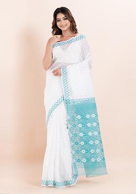 White Jamdani Cotton Saree (Without Blouse)
