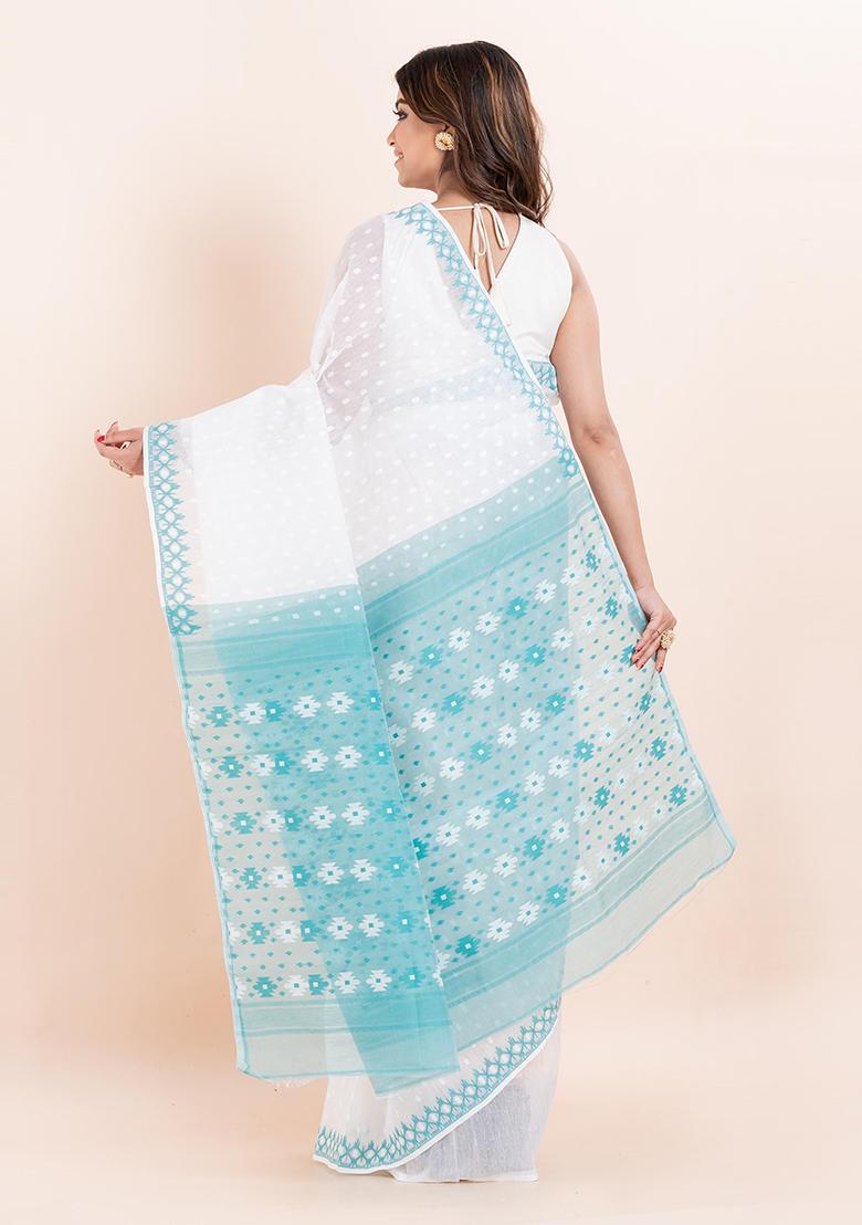 White Jamdani Cotton Saree (Without Blouse)
