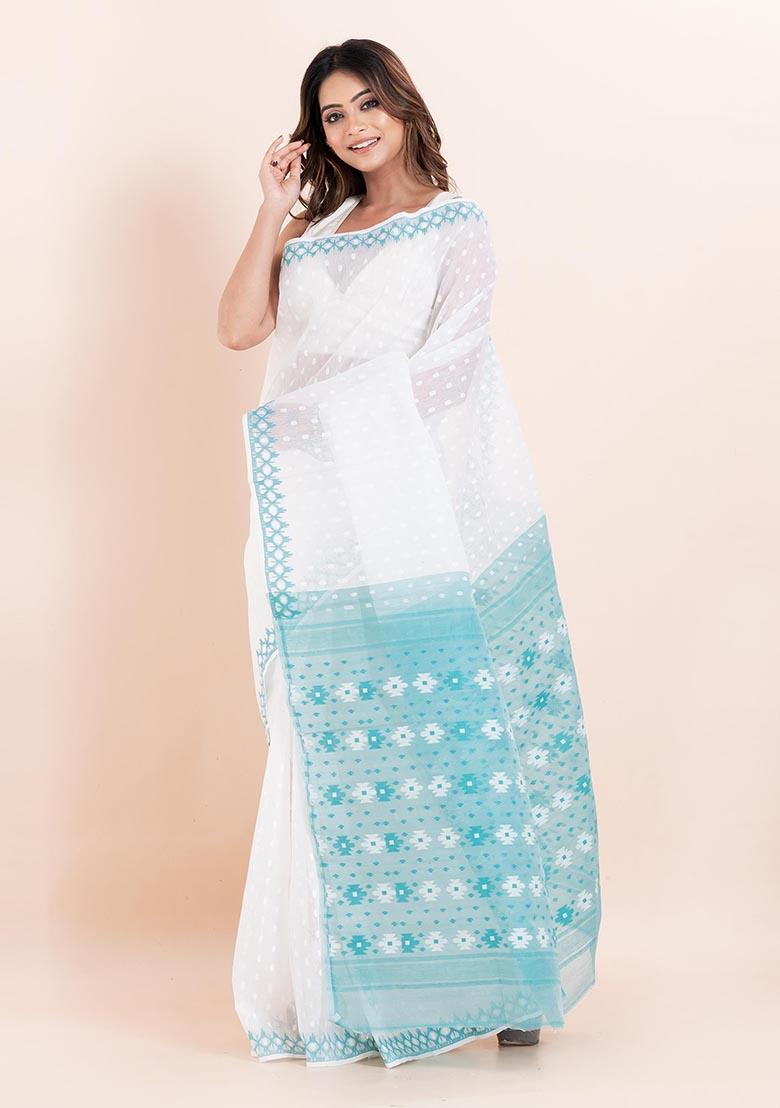 White Jamdani Cotton Saree (Without Blouse)