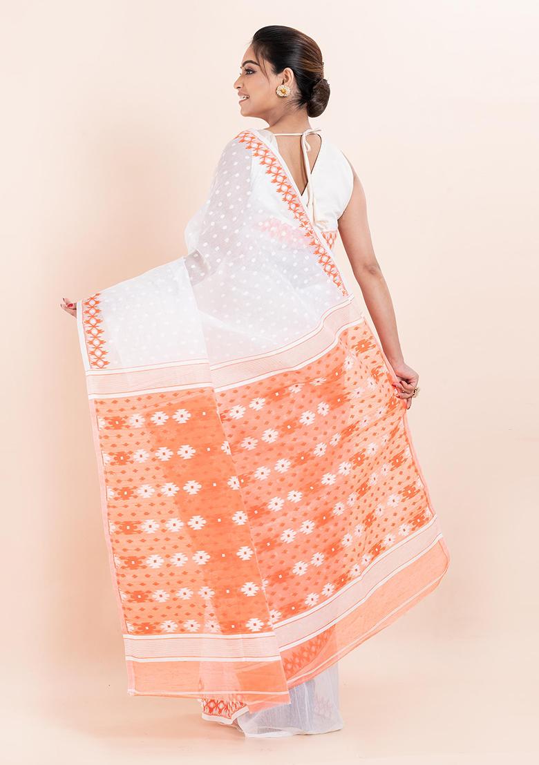 White Jamdani Cotton Saree (Without Blouse)