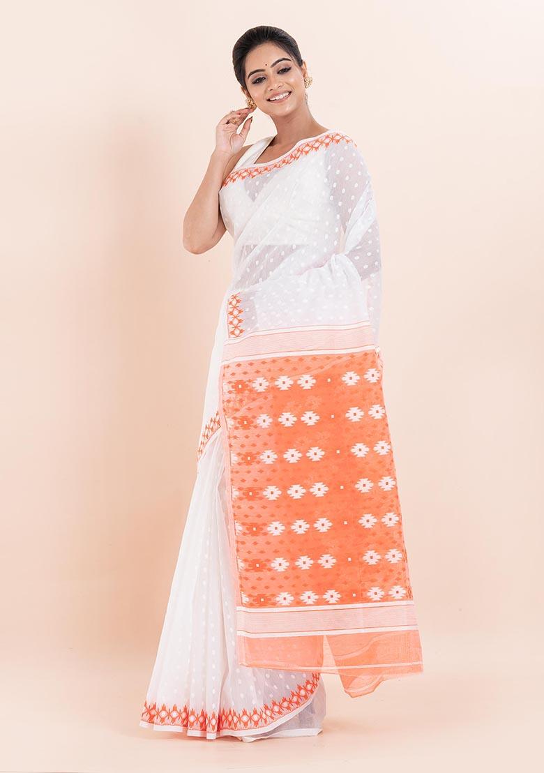 White Jamdani Cotton Saree (Without Blouse)