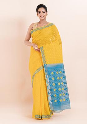Yellow Jamdani Cotton Saree (Without Blouse)