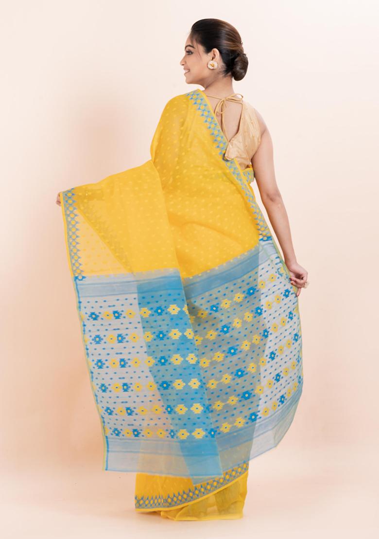 Yellow Jamdani Cotton Saree (Without Blouse)