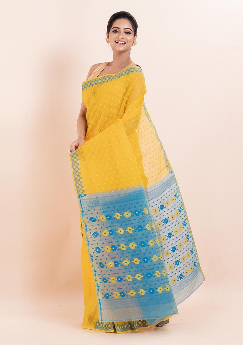 Yellow Jamdani Cotton Saree (Without Blouse)