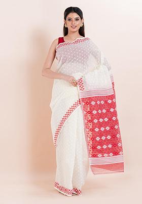 White Jamdani Cotton Saree (Without Blouse)