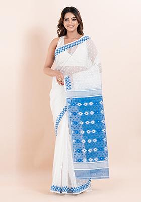 White Jamdani Cotton Saree (Without Blouse)