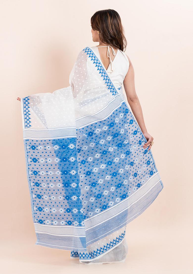 White Jamdani Cotton Saree (Without Blouse)