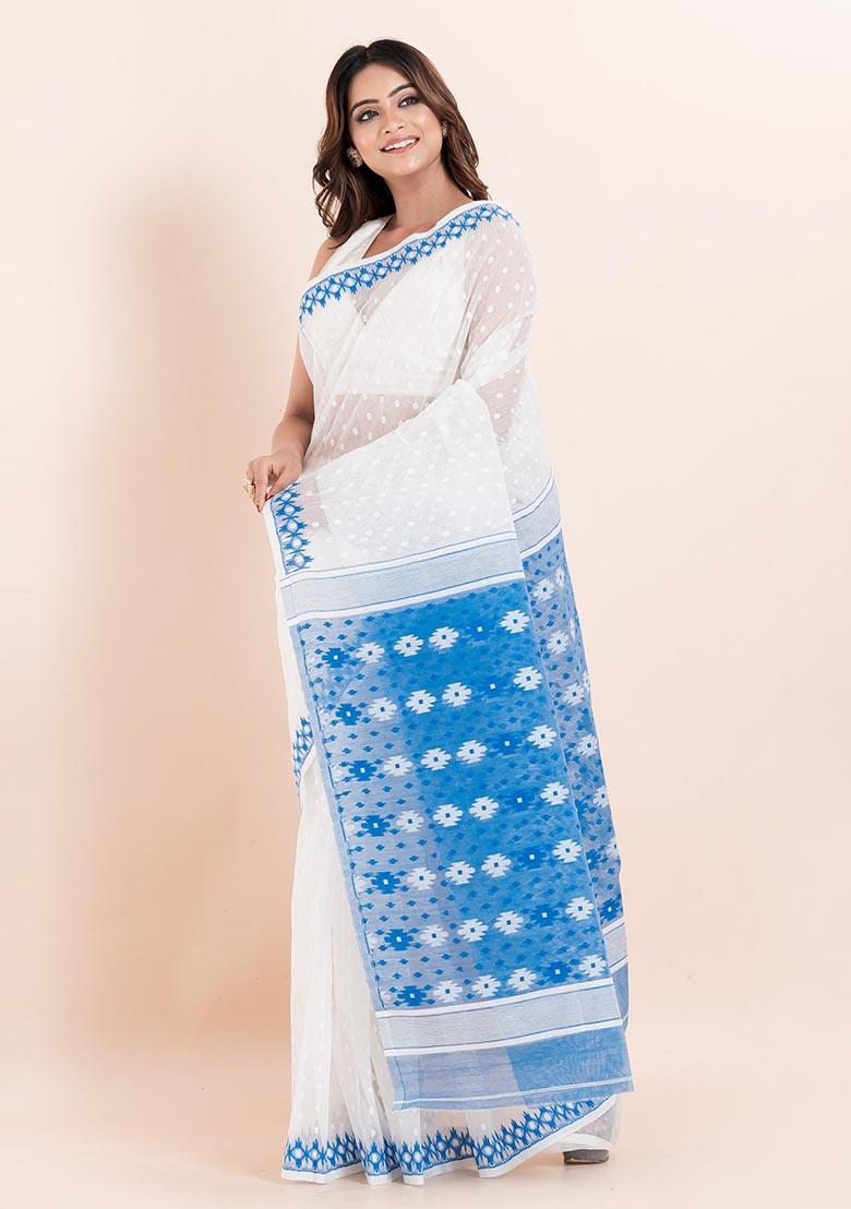 White Jamdani Cotton Saree (Without Blouse)