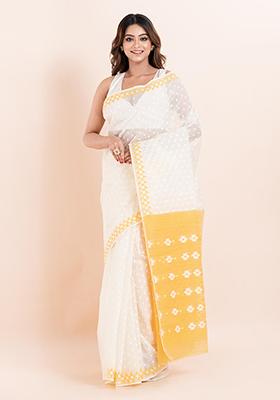 White Jamdani Cotton Saree (Without Blouse)