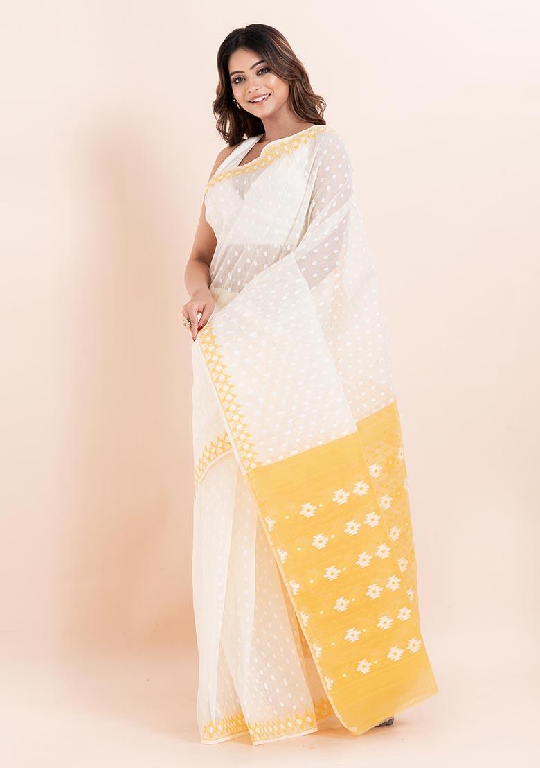 White Jamdani Cotton Saree (Without Blouse)